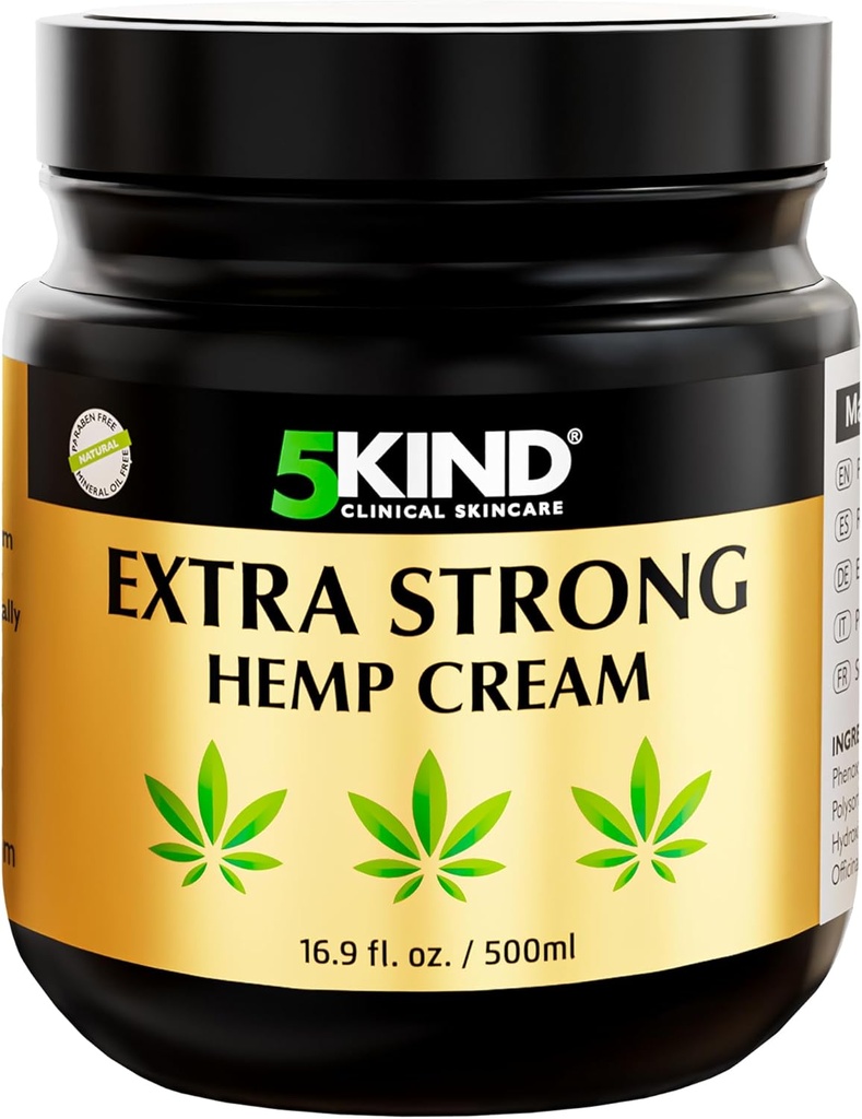 5kind אקסטרה חזק hemp Cream 16.9 fl oz-מקסימום כוח - הקלה טבעית Soothing - שריר שריר עבור גב תחתון, מפרקים, צוואר, ברכיים וכתפיים - כוח מקסימלי hemp Cream