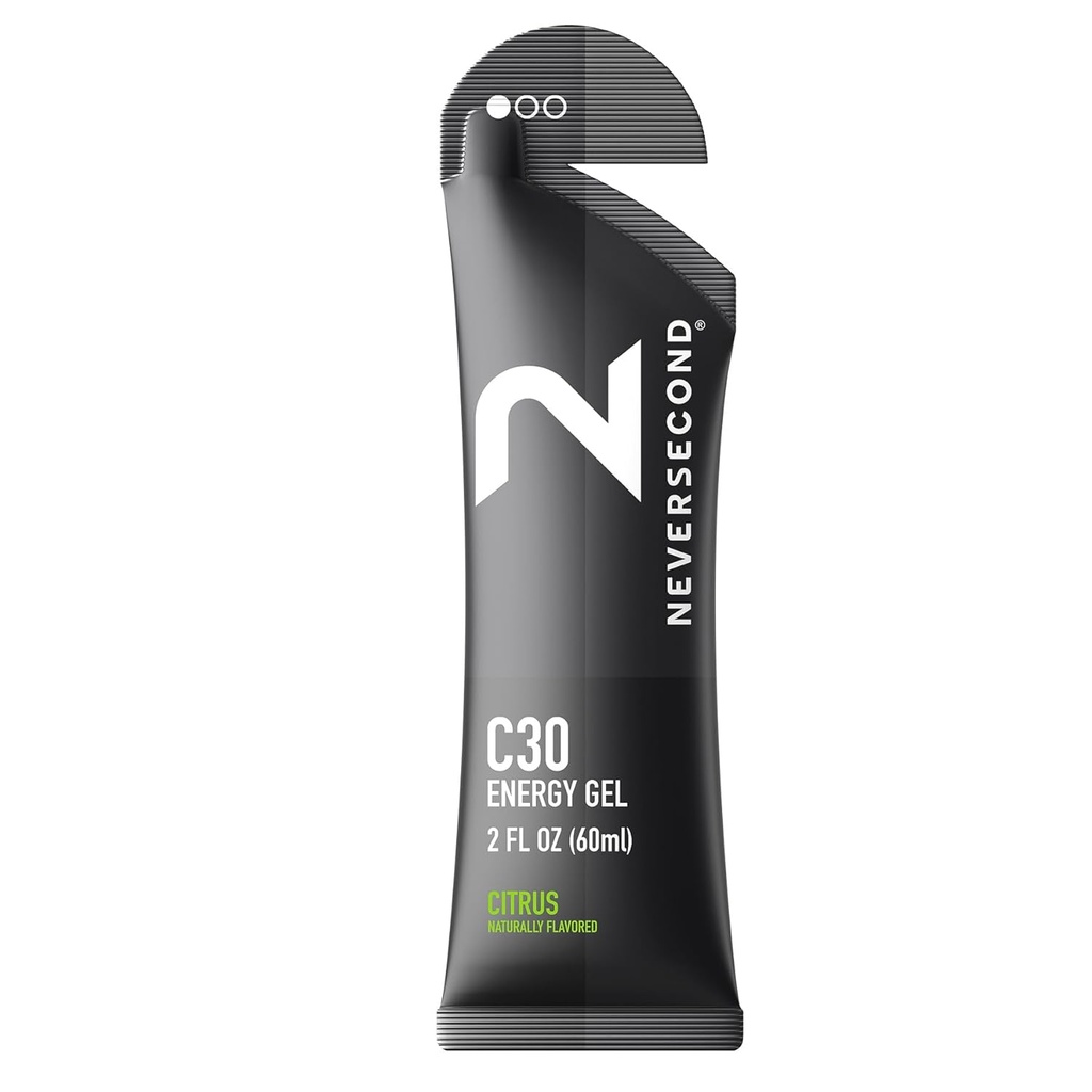 Never Second C30 Energy Gel, Performance Nutrition & Hydration, Never2 Energy Gel for Ultra Triathlons, Cycling & מרתון (Citrus Flavor, 12-Count Pack)