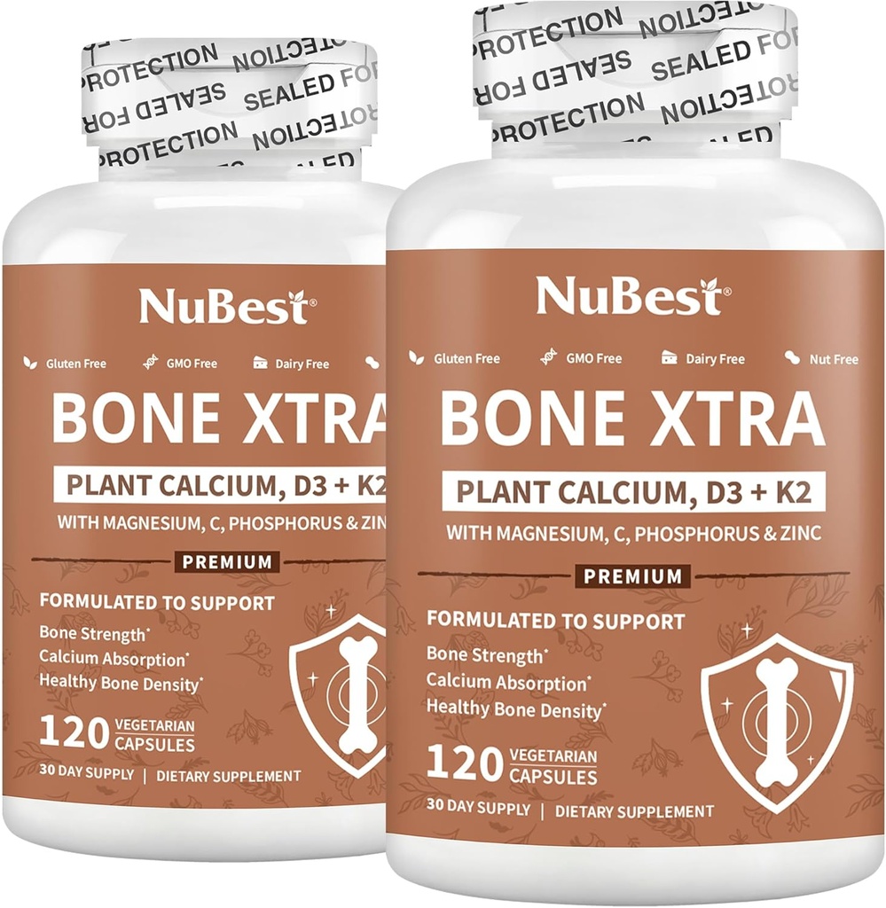 Nu Best Bone Xtra Plant-based Power Formula with Calcium, Magnesium from Marine Algae, Phosphorus, ויטמין C, K2, D3 | Immunity & מקסימלי Calcium Absorption