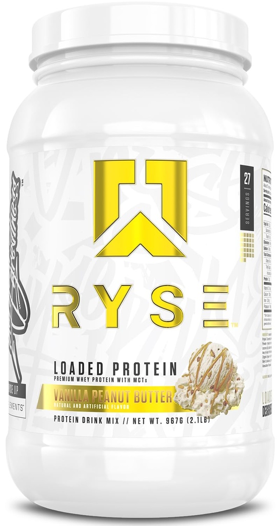 אבקת חלבון נטען - Vanilla Peanut Butter - 25g Whey Protein Isolate & Concentrate with Prebiotic סיבים & MCTs - Low Carb, Low Sugar, Low Sugar, Digestive-Friendly - 27 משרתים / 2 lb Tub Tub
