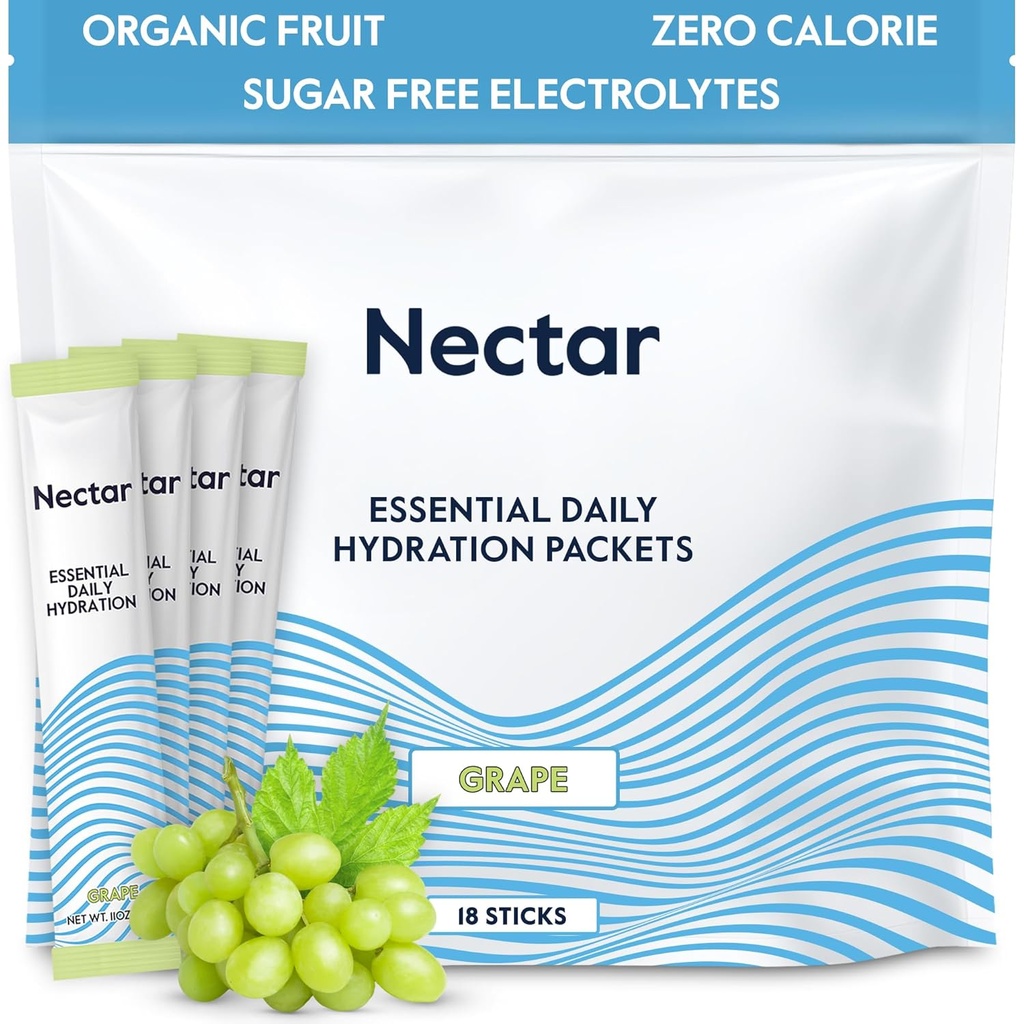 Nectar hydrotion Packets - Electrolytes אבקת Packets - סוכר חינם ו 0 Calorie - אורגני פירות נוזלי 4 hydrote מקלות עבור הידרציה הקלה ושיקום מהיר (Grape 18 Pack)