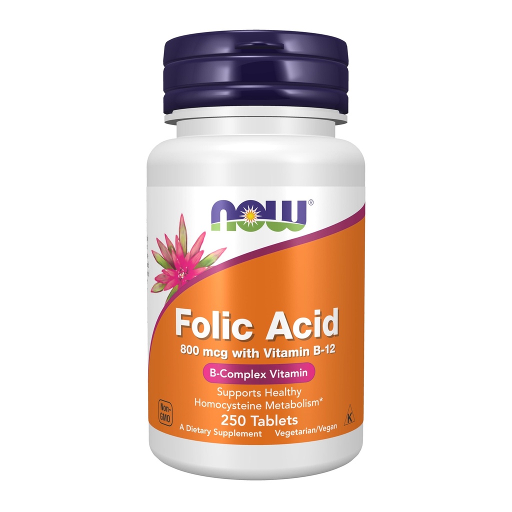 Now Folic Acid 800 mcg עם ויטמין B-12,250 טבליות
