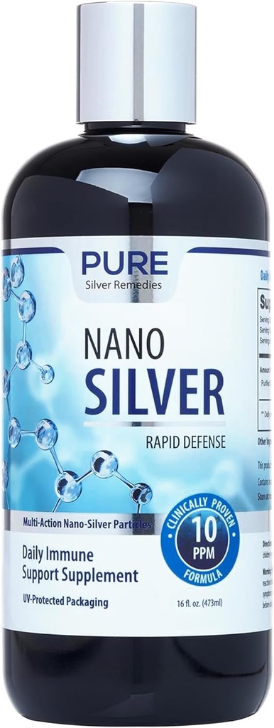 Pure Nano Silver Spray 16oz Refill | 10 PPM Daily Immune Support Supplement | Easi Absorbed Colloidal Nano Silver Spray