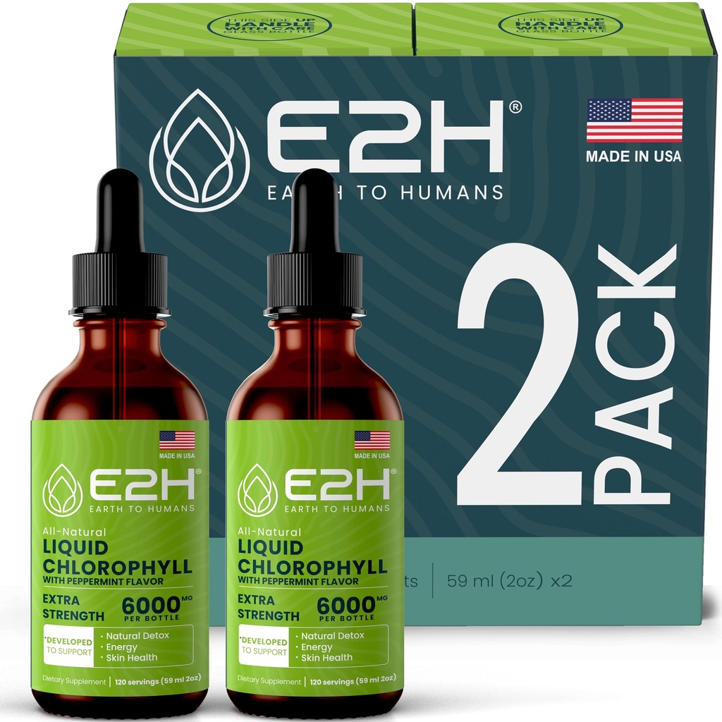 E2H Chlorophyll נוזל טיפות - אנרגיה טבעית Booster, Immune System Support and Internal Deodorant - Peppert - (2 בקבוקים)
