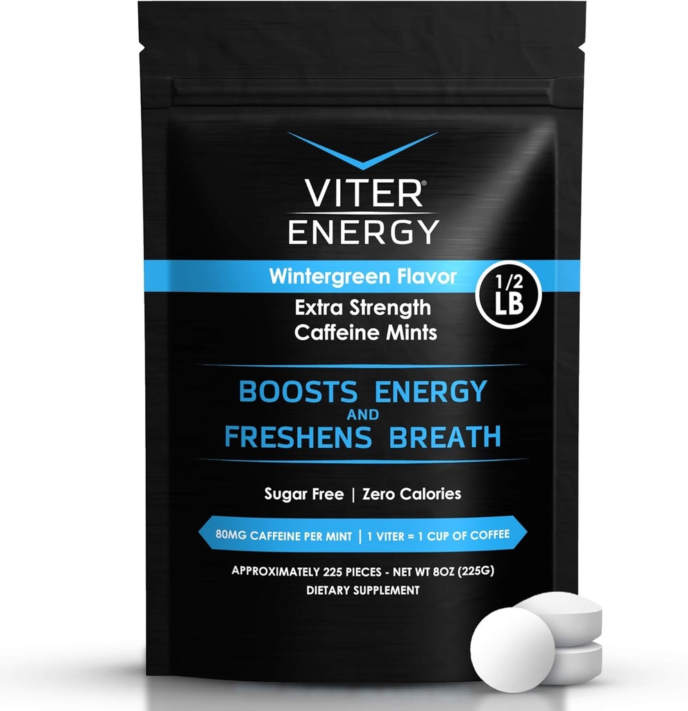 Viter Energy תוספת כוח קפאין 80 מ"ג קפאין, B ויטמינים, סוכר חינם (Wintergreen, 8oz, Bulk Bag)