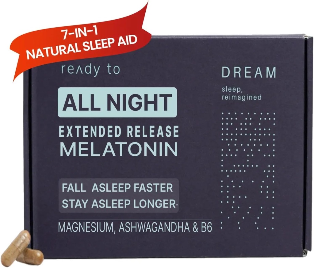 Dream Natural Sleep Aid for Adults - Sleep Supplement with Time Release Melatonin, Magnesium, Ashwagandha, B6 & Chamomile - Non-Habit Forming Vietnams - 60 קפסולות 11/30/25 Expiration