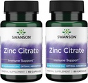 Swanson Zinc Citrate - מינרלים תוספת קידום חזון בריא & Immune System Health - פורמולה טבעית תמיכה כללית בריאות - (60 קפסולות, 50 מ"ג כל אחד) (2 Pack)