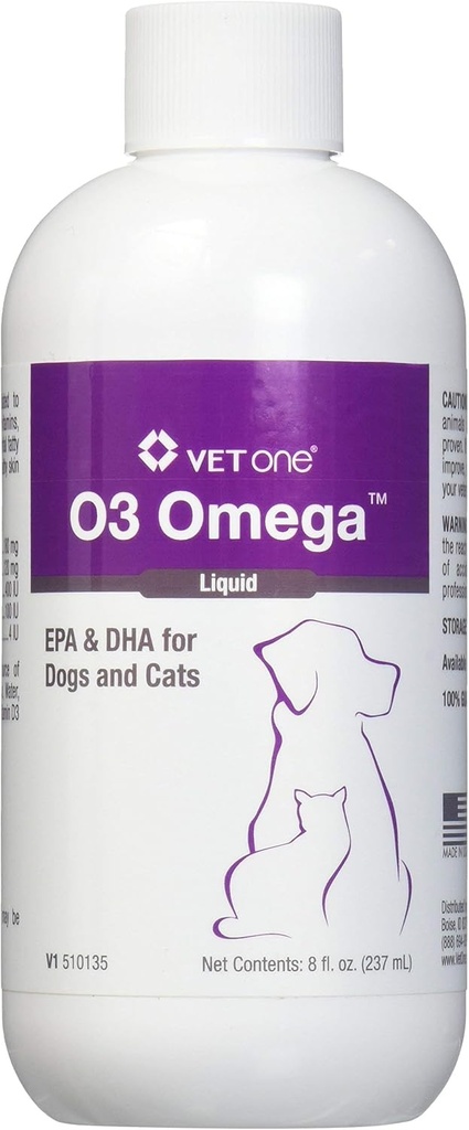 Vet One O3 אומגה נוזל EPA & DHA לכלבים & חתולים - Skin & Coat תוסף - תומך במערכת החיסון והבריאות המשותפת - 8 ozoz