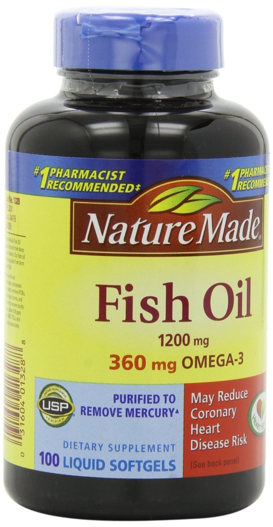 הטבע עשה שמן דגים 1200 מ"ג, 360 מ"ג אומגה 3 100 Softgels (3 Pack)