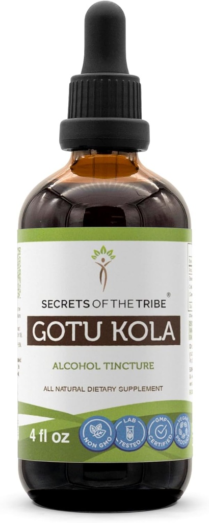 סודות של השבט Gotu Kola Tincture אלכוהול לחלץ, Gotu Kola (Centella Asiatica) Dried Herb (4 FL OZ)