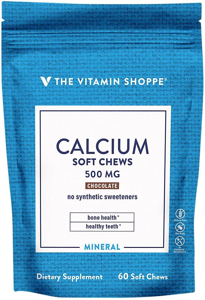 Calcium Chews 1,000 מ"ג, שוקולד פלאקר צ 'ws - מינרלים חיוני עבור עצמות בריאות ושיניים, לא ממתקים מלאכותיים - עם ויטמין K1 & D3 (60 צ'ws) על ידי ויטמין Shoppepe