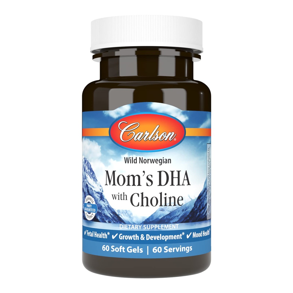 קרלסון - DHA של אמא עם צ'וליין, 3:1 DHA ל-EPA Ratio נמצא בשדמילק, צמיחה ופיתוח, 60 Softgels