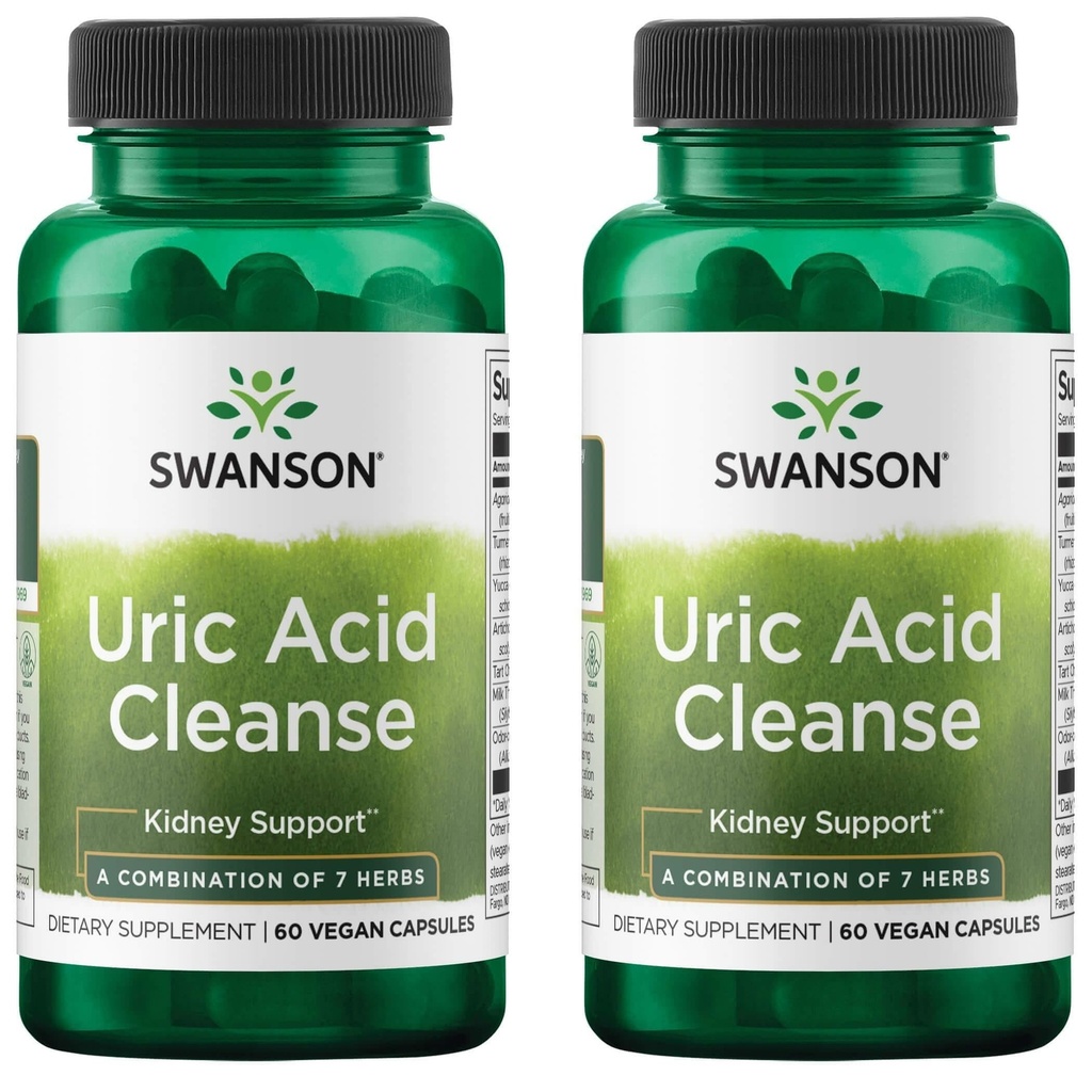 Swanson Uric Acid ניקויse - תוספת טבעית לקידום התמיכה של Kidney - תכונות שילוב Powerful של 7 Herbs - (60 Veggie קפסולות) 2 Pack