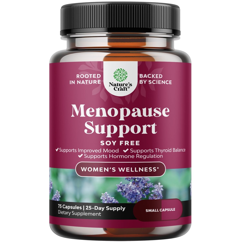 שלם Herbal Menopause תוספת עבור נשים - Soy חינם נשים הורמון מאזן קפסולות עבור Night Sweats Hot Flashes & Mood Swings עם Dong Quai, Chaste Brad & Black Cohosh Root - 75 Count Pack