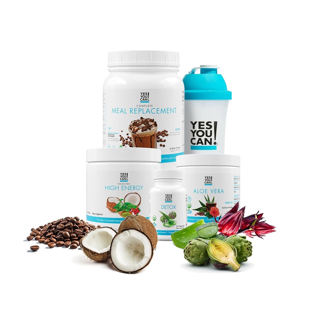 כן, אתה יכול! Detox Plus Kit - דיילי ניקוי טהור משקה החלפת Meal Mix, Shake Booster & תוסף, גוף נקי עבור גברים ונשים, מערכת יומית ניקוי - קפה, Hibiscus