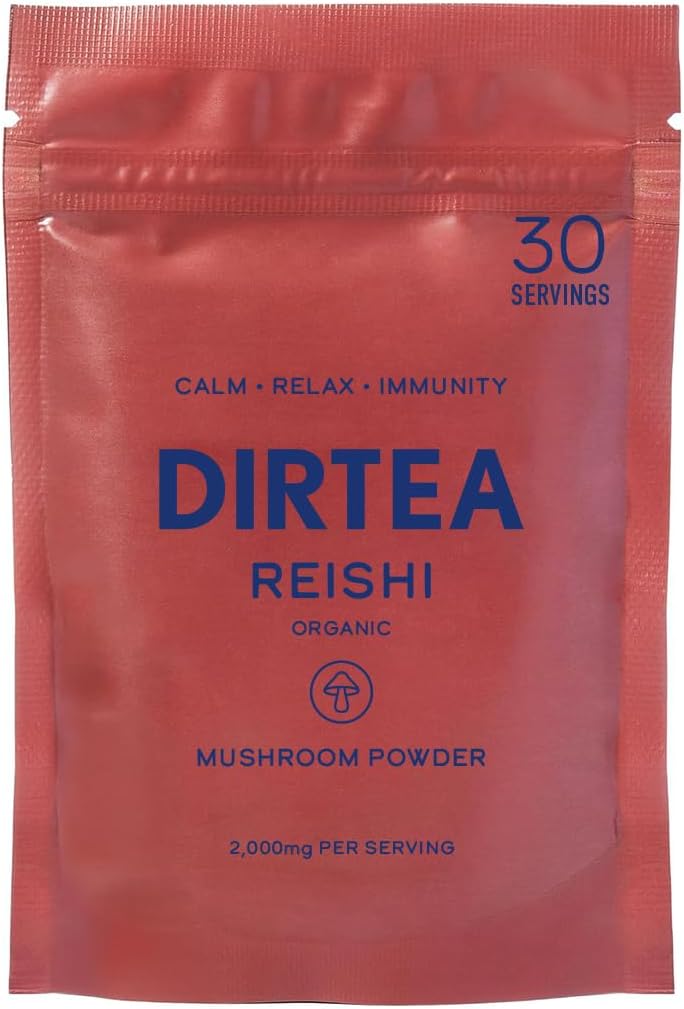 DIRTEA Reishi Mushroom אבקה | 2,000 מ"ג / משרת | אורגני, טבעוני ולא GMO | Sleep Quality, Stress & Immunity Support