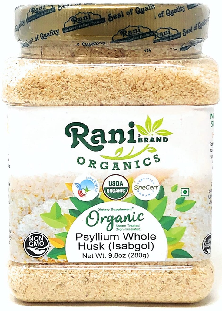 Rani Organics Psyllium Whole Husk אבקה (Isabgol), תוספי סיבים תזונתיים, USDA אורגני 9.8oz (280g) PET Jar - All Natural | Gluten Friendly | Non-GMO