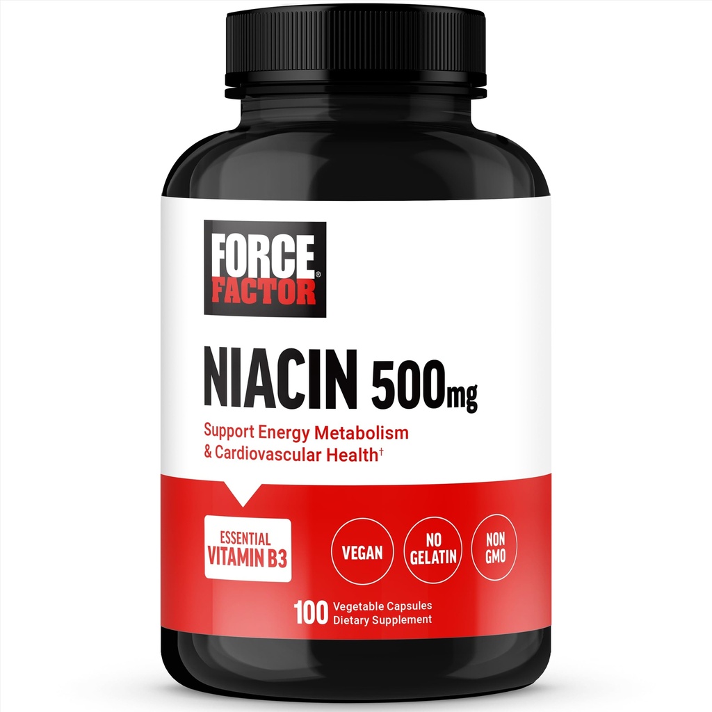 עבור FACTOR Niacin ויטמין B3 כדי לתמוך באנרגיה סלולרית ו- Cardiovascular Health, Niacin 500mg Heart-Health תוסף, טבעוני, No Gelatin, non-GMO, 100 קפסולות ירקות