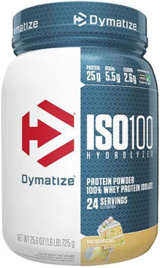 Dimatize ISO 100 Whey חלבון אבקת עם 25g של hydrolyzed 100% Whey Isolate, Gluten חינם, מהיר, עוגת יום הולדת, 1.6 פאונד