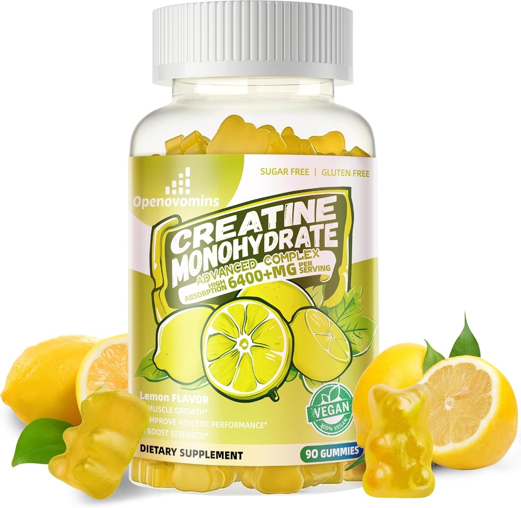Creatine Monohydrate חניכיים מורכבות עבור גברים ונשים - מתקדם פורמולה W / L-Taurine + ויטמין B12, סוכר חינם Chewable תוסף, 90 חניכיים לימון