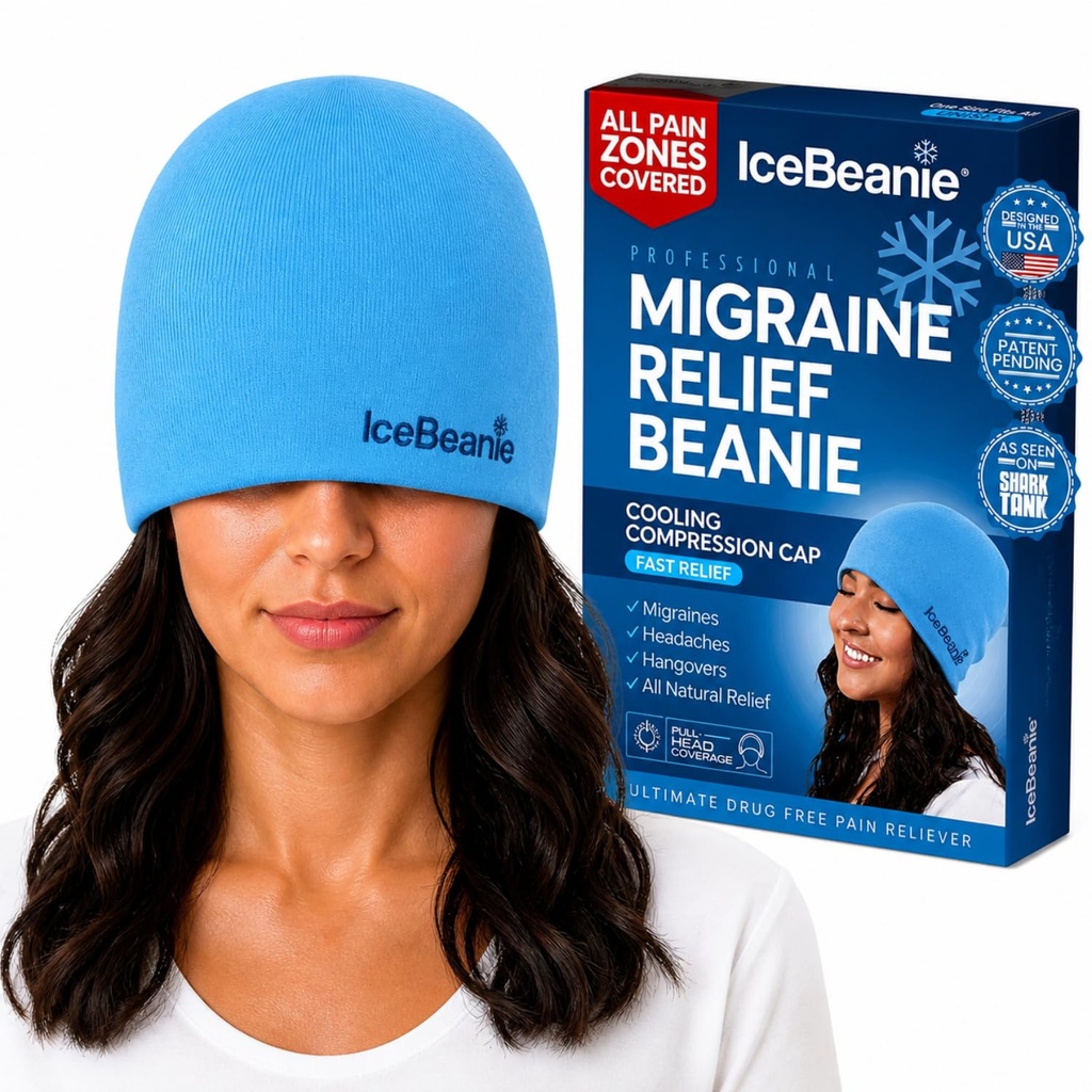 IceBeanie Migraine הקלה Cap, As Seen on Shark Tank, Soft & מתיחה Gel Tension Head Pain Relief Cap, Extended Cooling Hangover Ice Hat, Odorless Head Wrap Ice Pack Wrap, Headache Migraine Mask
