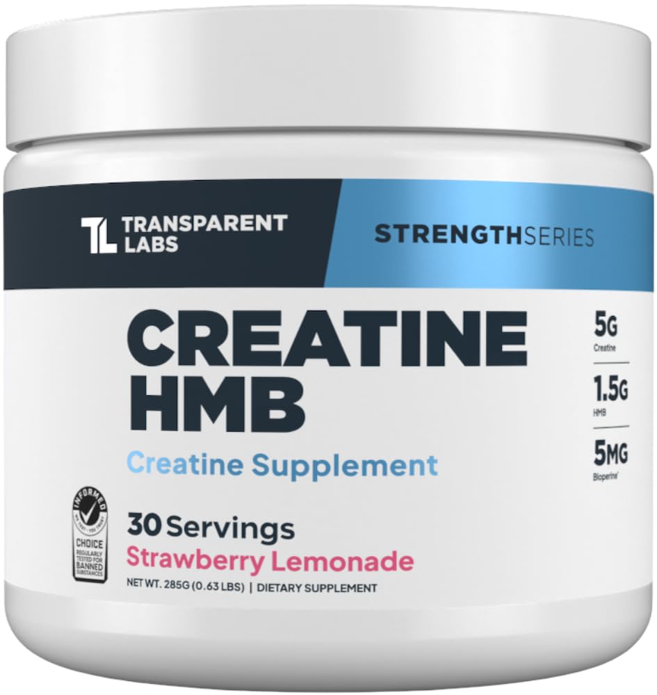 Transud Labs Creatine HMB - אבקת Creatine Monohydrate עם HMB לצמיחת שרירים, כוח מוגבר, אנרגיה מוגברת, ושיפור ביצועים אתלטיים - 30 משרתים, Strawberry Lemonadeadeadeadeadeade