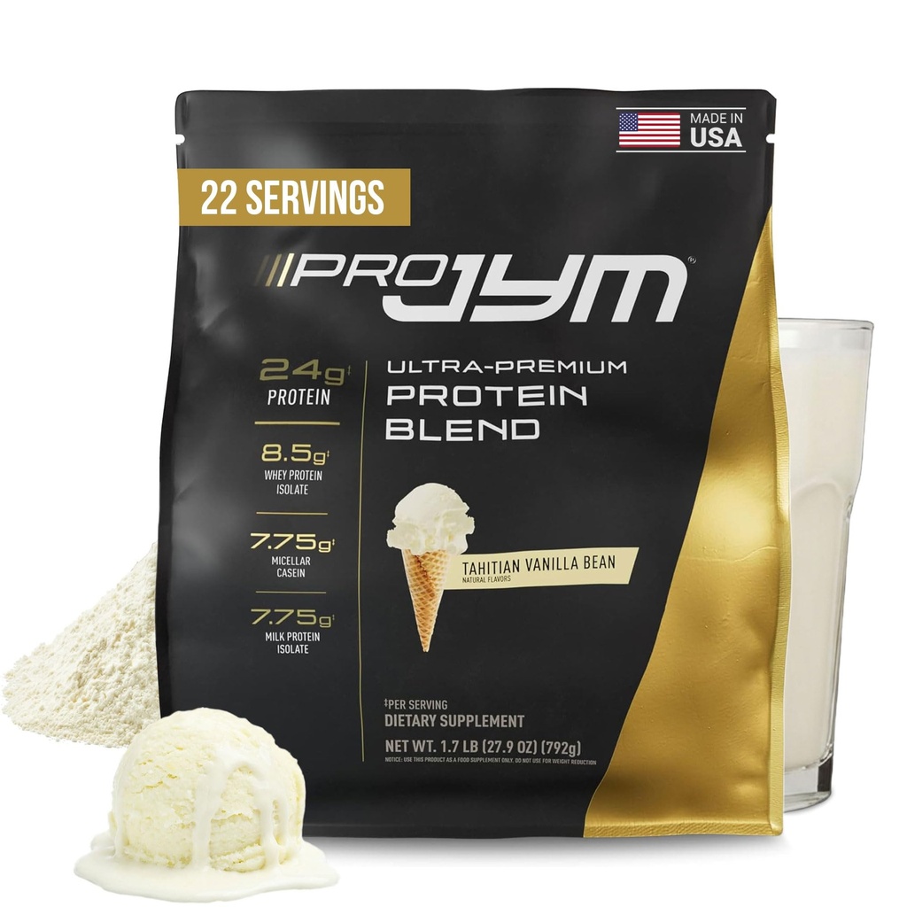 JYM תוסף מדע Pro JYM Tahitian Vanilla אבקת חלבון - Whey חלבונים Isolates, Casein וחלבון חלב, Lean שריר בניין עבור גברים ונשים, 22 משרתים
