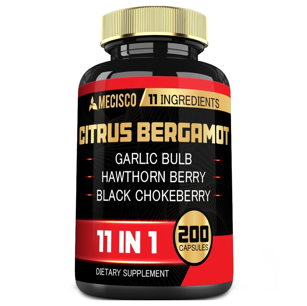 11in1 Citrus Bergamot תוסף 1000 מ"ג עם אוליב Leaf, הות'ורן ברי, Guggul, Garlic ועוד - תמיכה ב- Immunity, Circulatory System & Total Health - 200 קפסולות