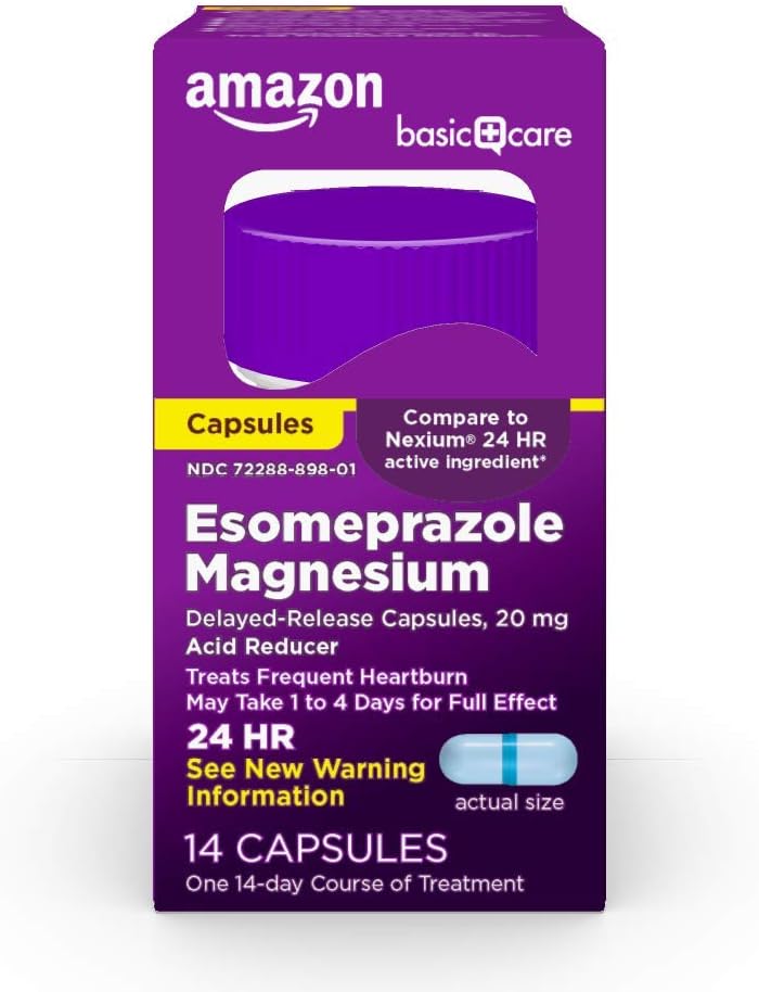 Basic Care Esomeprazole Magnesium נדחה קפסולות שחרור, 20 מ"ג, Acid מופחתr, 14 Count