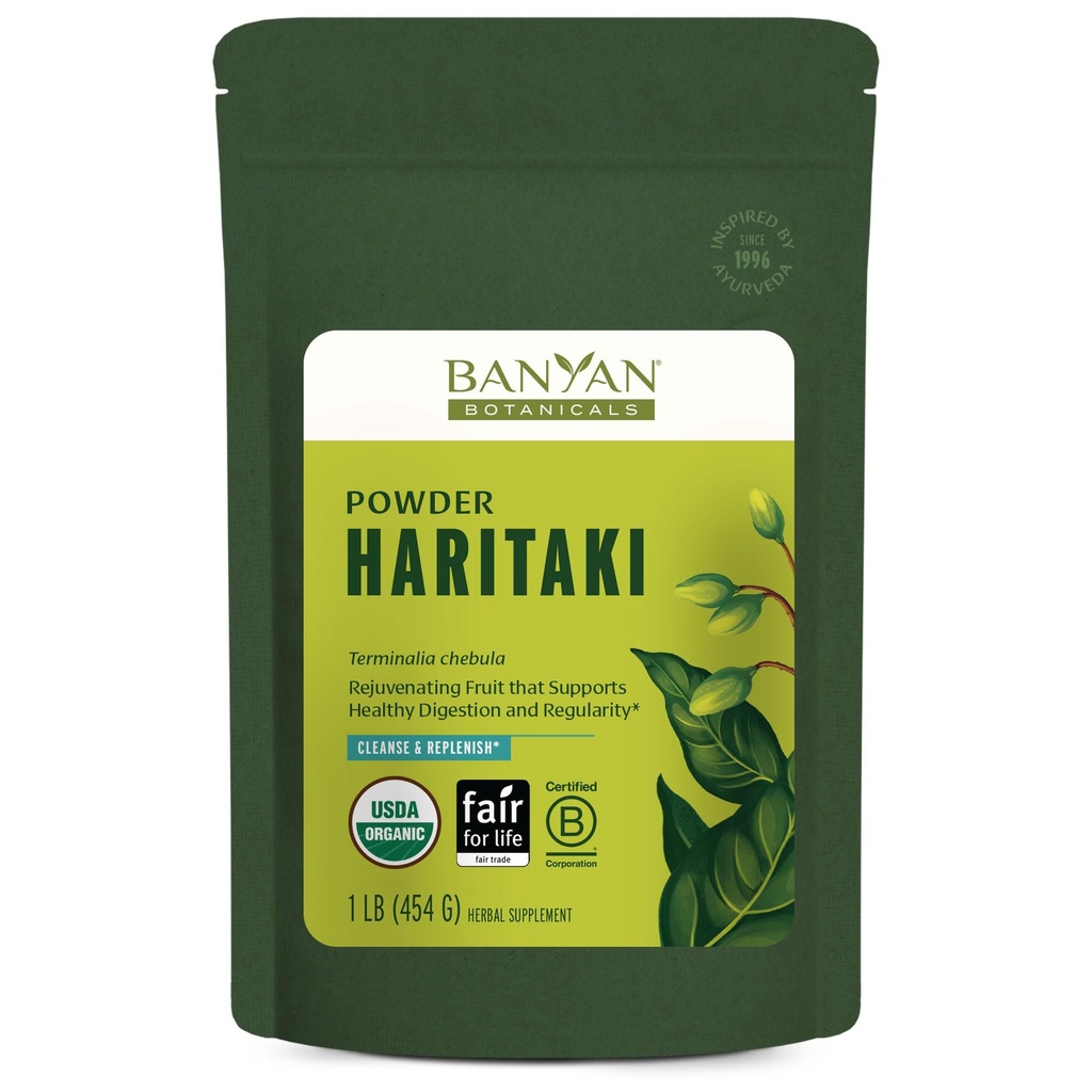 אבקת Banyan הבוטנים Haritaki - טרמינל אורגני צ'בולה - Ayurvedic Digestion תוסף תמיכה Gentle ניקויsing* - 1 lb. - Non-GMO Sustainably Sourceed Fair for Life Fair Trade