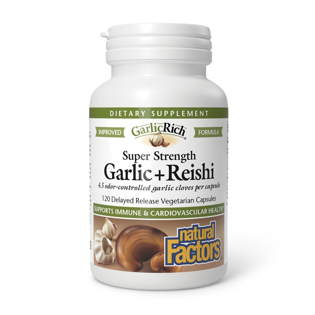 גורמים טבעיים GarlicRich, Superחוזק Garlic + Reishi, 120 נדחה קפסולות צמחוניות
