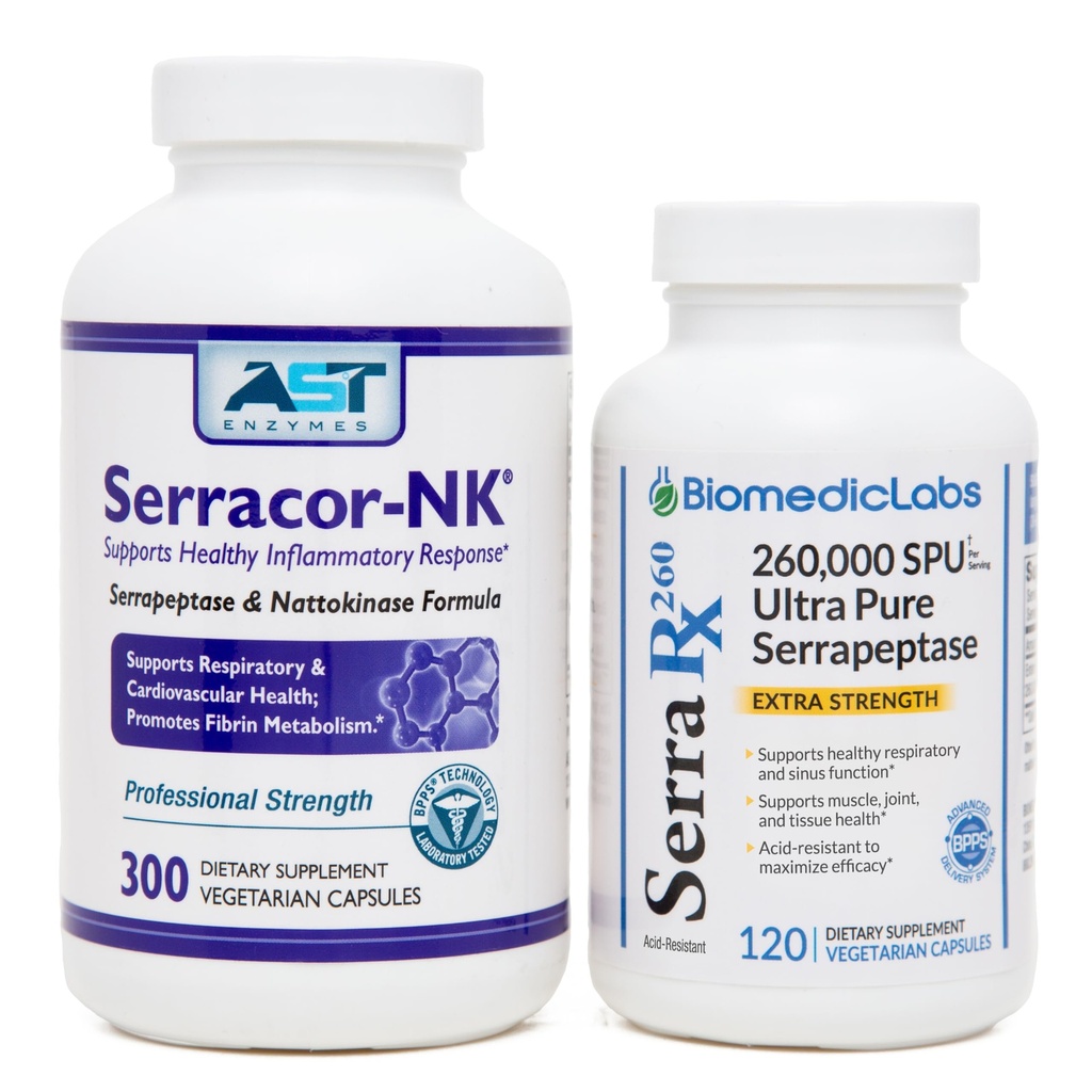 Serracor-NK (300) & Serra-RX 260,000 SU (120)- Scar Tissue Bundle - Acid-Resistant Serrapeptase Proteolytic Systemic Enzymemememememe