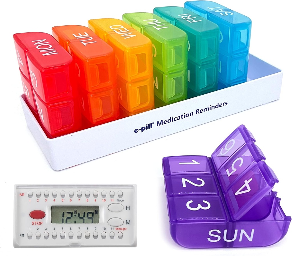 e-Pill 6 פעמים ביום X 7 יום מארגנת גלולות שבועיות, ויטמין ותרופה גלולת גלולת גלולות - עם 6 ק"מ אזעקה (לבן)
