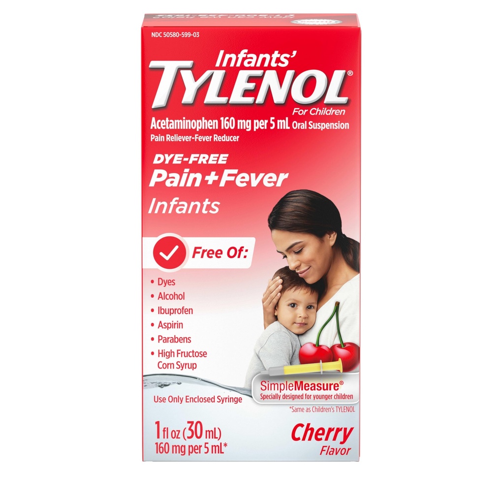 תרופות נוזליות של תינוקות עם Acetaminophen, Baby Fever hydror & Pain Reliever for Minor Aches & Pains, Soreגרון, כאבי ראש ושיניים, Dye-Free Cherry, 1 fl. oz.