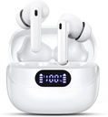 אוזניות אלחוטיות, 42H Playtime Bluetooth 5.3 אוזניות, HiFi Stereo Call Noise מבטל אוזנייםbuds, IPX7 עמיד למים Stereo in-Ear אוזניות עם תצוגת LED עבור iOS אנדרואיד (לבן)