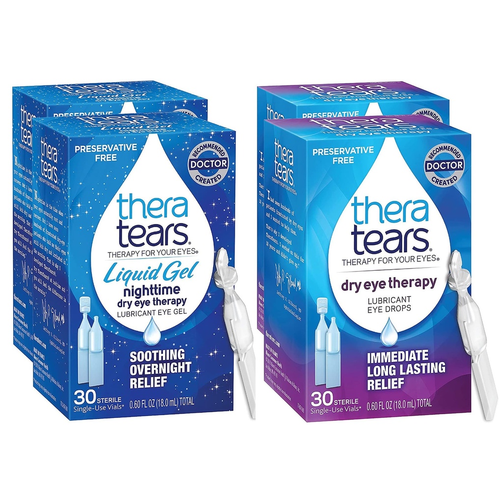 TheraTears Nighttime Therapy Lubricant Eyedrops לעיניים יבשות, Preservative Free, Single-Use Vials, Clear, 60 Count, 0.6 Fl Oz עם TheraTears Eye טיפות לעיניים יבשות, 60 Count Single-Use Vials Vials