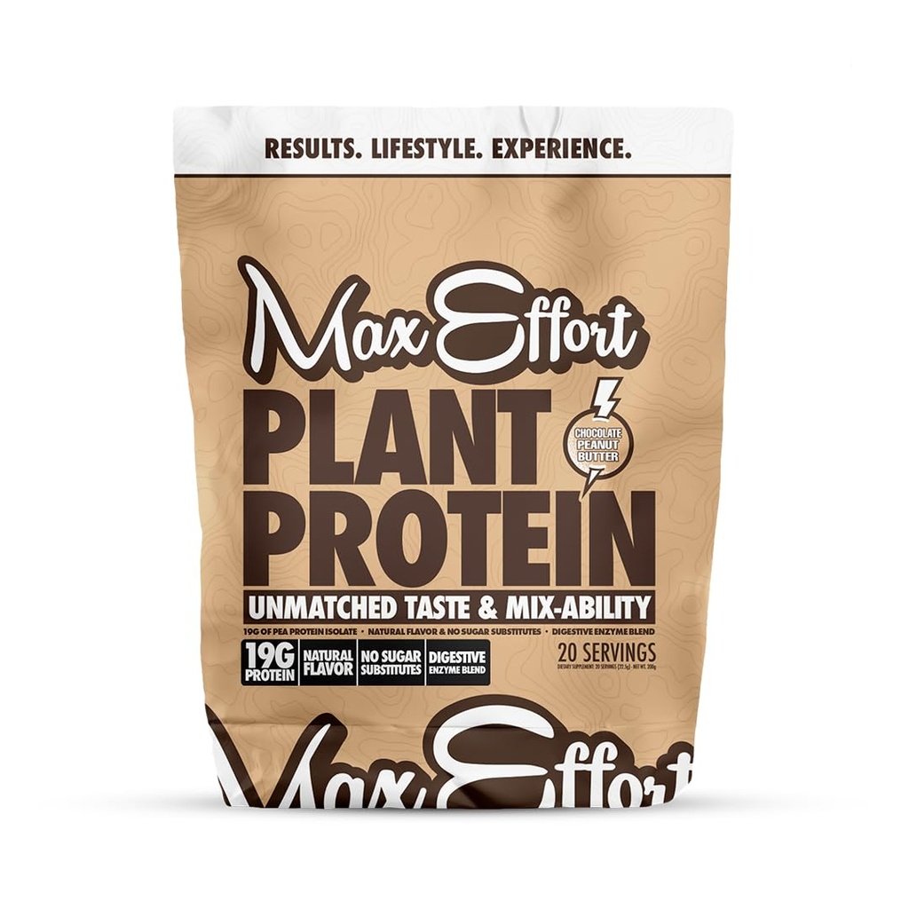MAX EFFORT צמחי אבקת חלבון, 19 G Pea חלבון, Plant Based, Gluten Free, Low Carb, חלבון שקד או Smoothie Mix, Meal Switch, No Whey, No Sugar Substitutes, Chocolate Peanut Butter, 20 Srvggggggggg