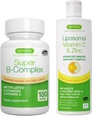 Super B-Complex + Liposomal ויטמין C 1000 מ"ג & Zinc Vegan Bundle, Methylated Sustained לשחרר B Complex & High Absorption נוזל Immune Complex, על ידי Igennuss