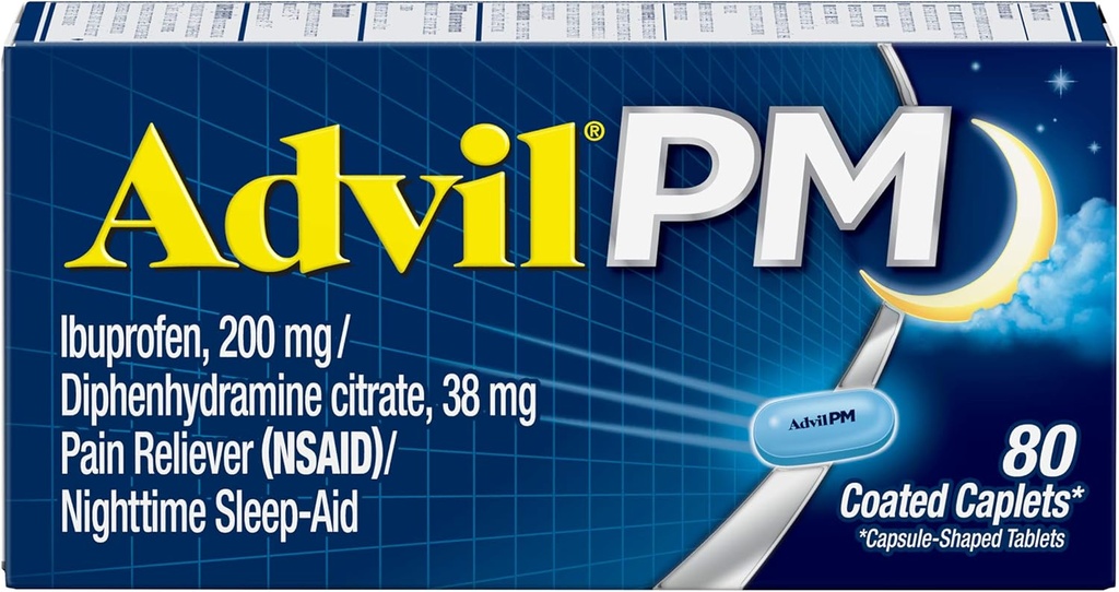 עו"ד כאב ראש Reliever ו- Nighttime Sleep Aid, Pain Medicine with Ibuprofen for Pain Relief and Diphenhydramine Citrate for a Sleep Aid - 80 Count (Pack of 2)