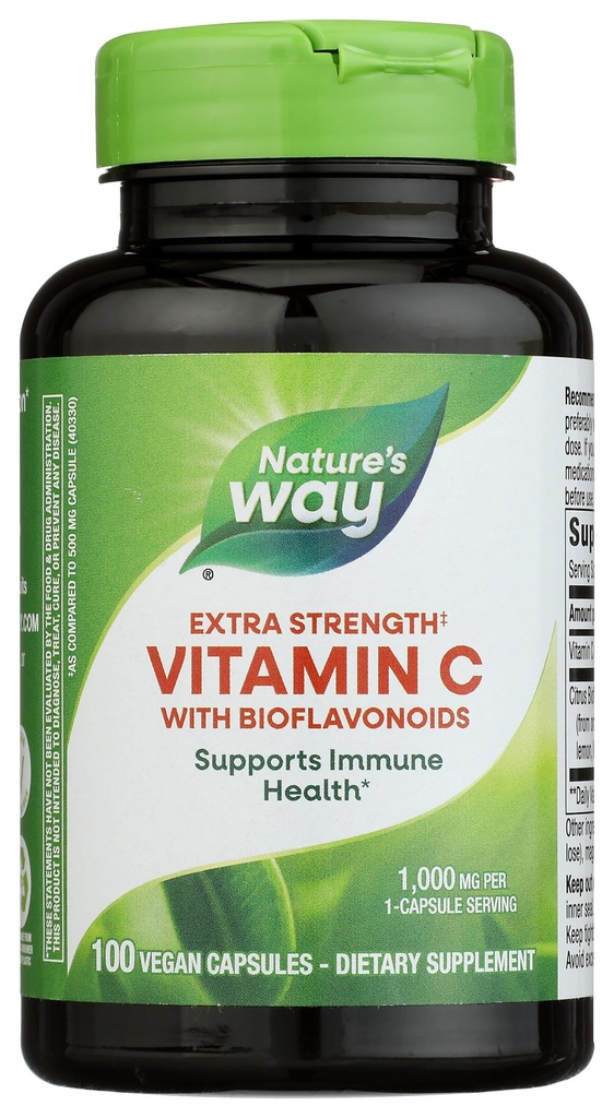 Nature's Way אקסטר כוח (1) ויטמין C עם Bioflavonoids, תומך בבריאות החיסון*, מקדם ייצור קולג'ן עבור עור בריא *, 1,000 מ"ג לקפסולה, 100 קפסולות טבעוניות (Packaging May Vary)
