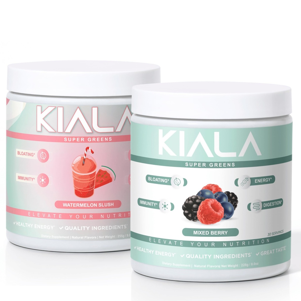 Kiala Nutrition Super Greens, אורגני ירקות אבקה, Spirulina & Chlorella Superfood, Sugar & Gluten חינם טבעוני, Spectra בלגן, Watermelon & מעורב ברי 2 Pack
