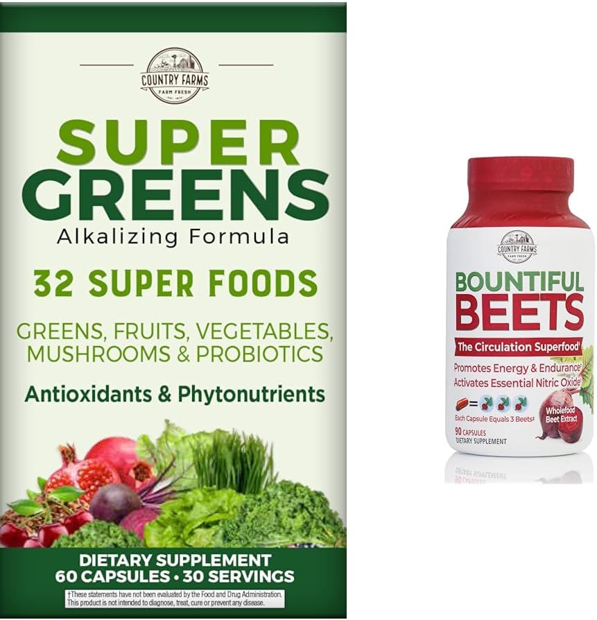 צריכת FARMS Super Greens פירות ירקות פרוביוטיקה Antioxidants Phytonutrients Beet Root Nitric Oxide Circulation Immune תמיכה קפסולות