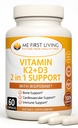 I First Living ויטמין D3 K2 Bone ו- Heart Health non-GMO פורמולה 125 MCG ויטמין D3 & 100 MCG ויטמין K2 MK-7 Easy to Swallow ויטמין D & K Complex with Calcium