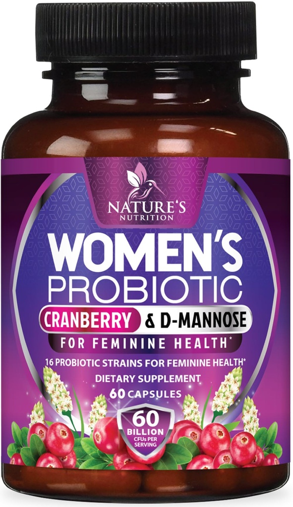 פרוביוטיקה לנשים 60 מיליארד CFU - 16 סטרינס, Prebiotics & Cranberry, PH Balance, Digestive Health, Vaginal & Immune Support, Womens Probiotic for Gut Health, Shelf Stable - 60 קפסולות