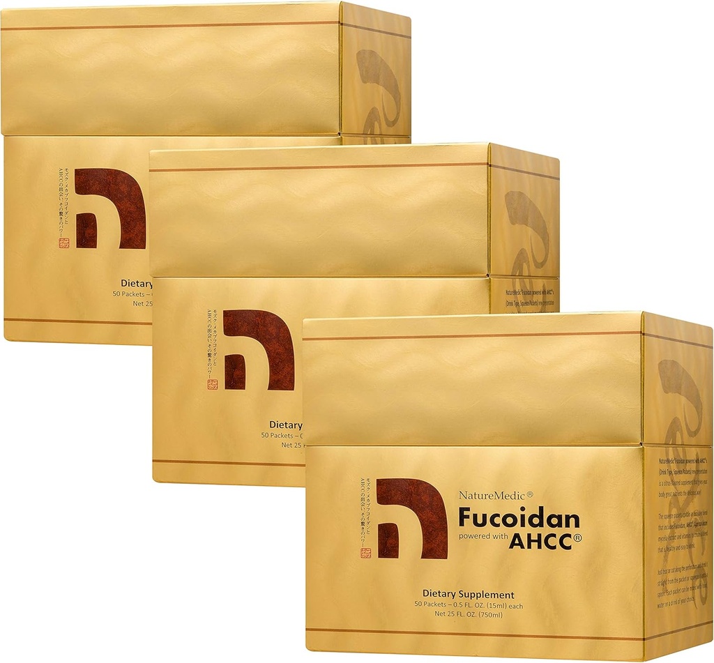 Fucoidan מופעל עם AHCC ® Brown Seaweed Immunity תוסף עם High Purity Organic Mekabu Mozuku Agaricus 50 in Japan (3 Boxes)