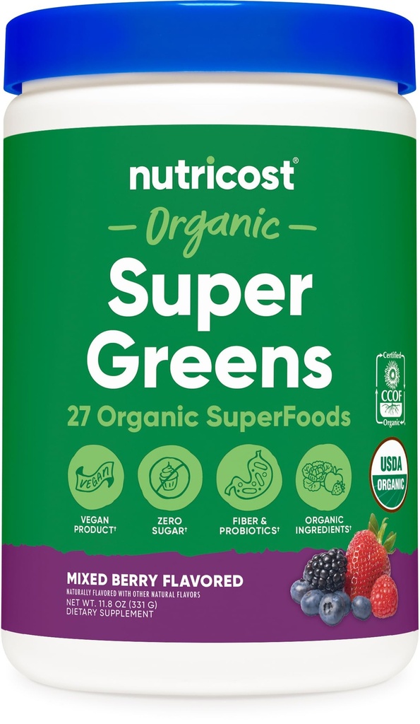 אבקת Super Greens אורגני זולות (30 משרתים) מעורב ברי פלאמור - Superfood תוספת משקאות לערבב
