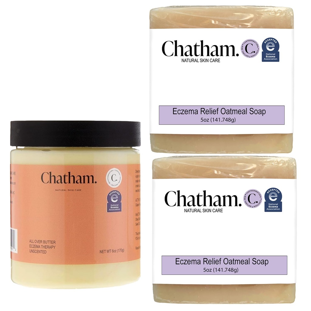 Chatham Natural Skin Care Over Butter Eczema Therapy 6oz ו 2 x אקס אקסה הקלה Soap Bars 5oz Bundle | With Colloidal Gluten Free Oatmeal