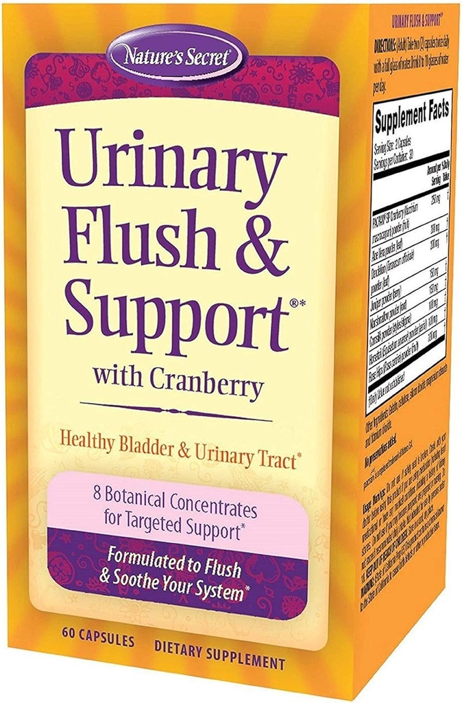 Flush & תמיכה סודית של הטבע עם Cranberry מקדם בריא Bladder & Urinary Tract - 8 קניונים צמחיים כדי Flush & Soothe - חיסול בריא ו Detoxification - 60 קפסולות
