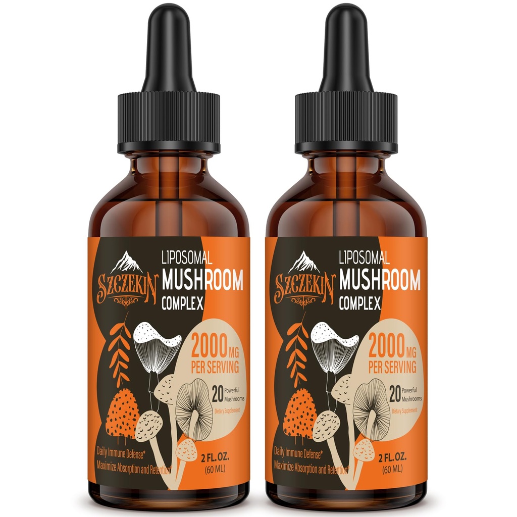 Liposomal Mushroom Complex Drops 2000 MG - 20 מוצרי Mushroom אורגני - פורמולה נוזלית מתקדמת עבור Immunity, קוגניטיבית וזיכרון - Lions Mane Supplement, Reishi, Cordyceps, Chaga, 60 משרתים