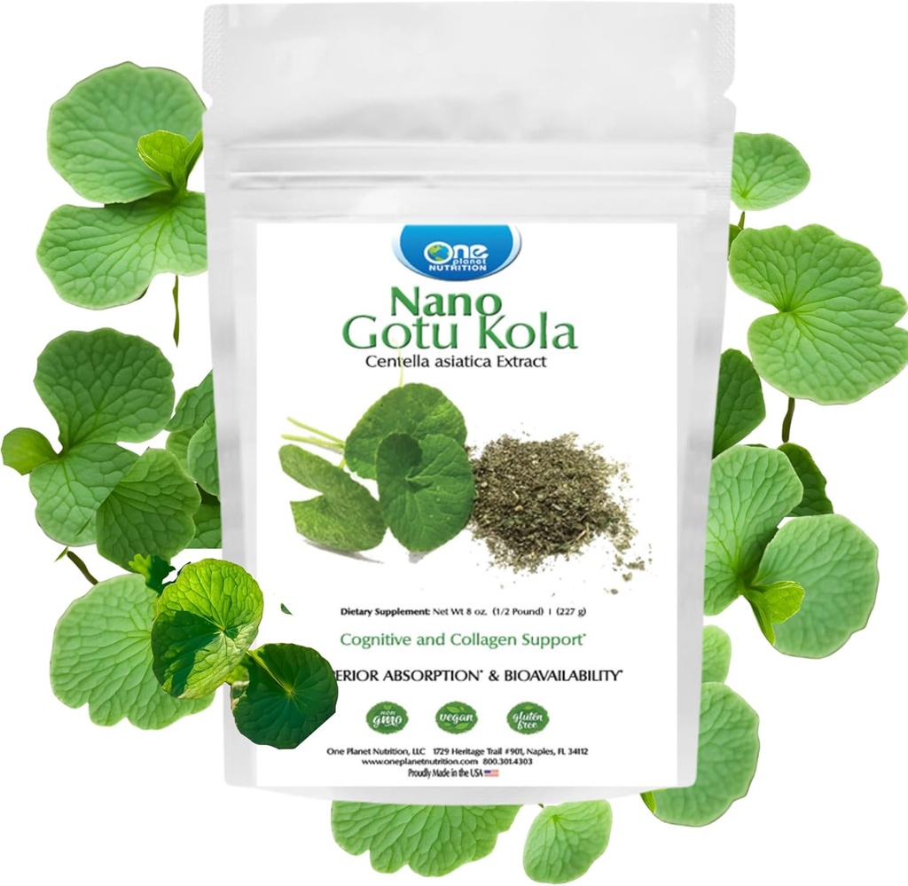 One Planet Nutrition ננו Gotu Kola אבקה 8 oz (227 משרתים), Gotu Kola לחלץ, ננו עבור Absorption משופרת, משפר את תפקוד המוח ו-Colagen Synthesis, Non-GMO, טבעוני, Gluten-Free FreeFree